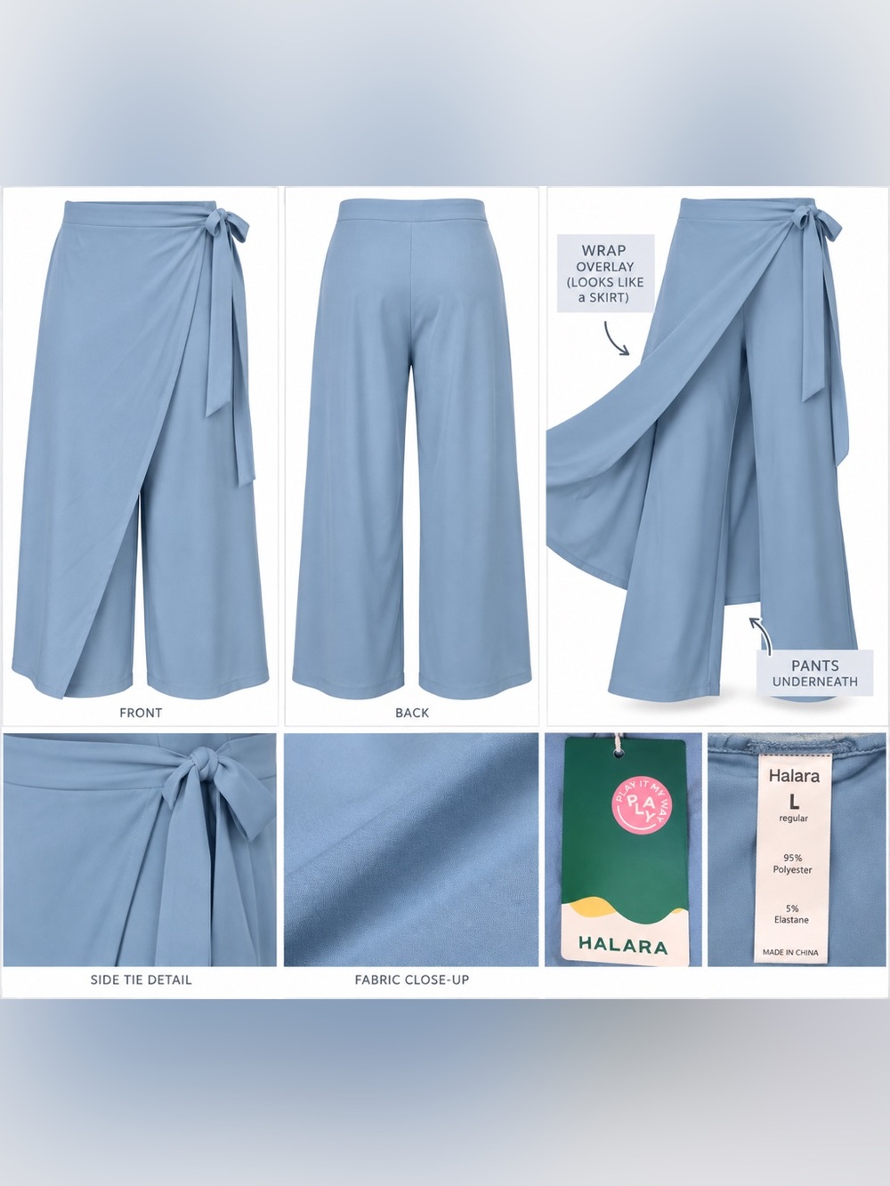 HALARA Dusty Blue Wrap Wide-Leg Palazzo Pants